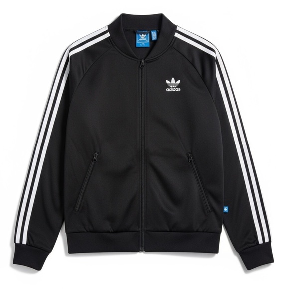 New Adidas Originals Black 3-Stripe Trefoil Track Jacket Zip Front Running Small - Picture 1 of 6